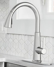 Pull Down Kitchen Faucet Stainless Steel High Arc Single Handle w/ Deck Plate