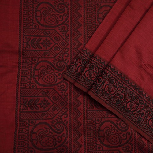 Vintage Sari Maroon Artificial Silk Hand Woven Baluchari Saree 5yd Ethnic Fabric - Picture 8 of 23