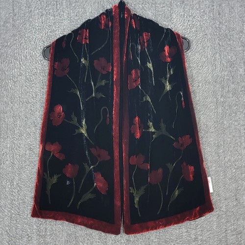 Vintage 90er V FRAAS Schal Damen schwarz Blumen Samt Seidenmischung Whimsigoth Goth - Bild 2 von 10
