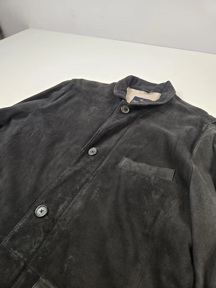 Brooks Brothers Leather Jacket Mens Medium Black Suede Blazer Coat Linen Lined - Image 4 of 4