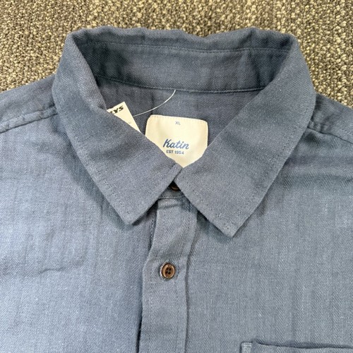 Camicia Katin Uomo XL Blu Alan Tinta Unita Spina di Pesce Misto Lino Leggera Preppy Nuova con etichette - Foto 16 di 24