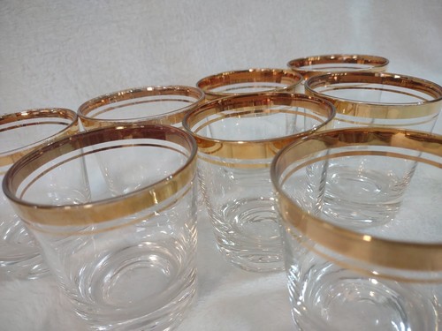 Pasabahce Old Fashioned Rocks Lowball Glasses Set of 8 Double Gold Rimmed - Picture 5 of 5