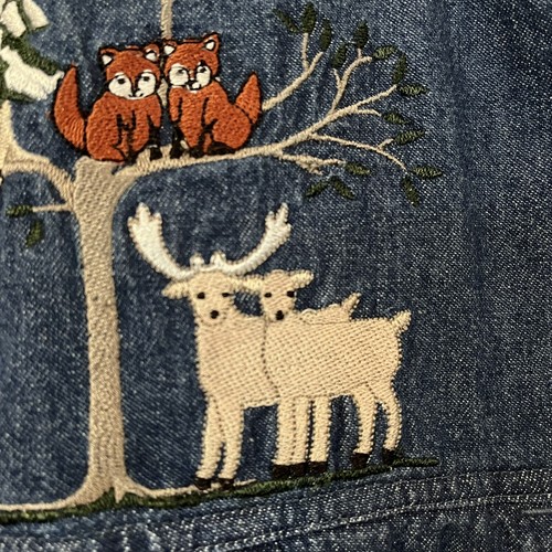 Christopher Banks Denim Dress Jumper 16 Modest Noahs Ark Embroidery Button Front - Picture 12 of 23