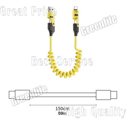 Câble de Charge Rapide 4 en 1 65W USB PD Spring Type-C pour Huawei iPhone 15 16 - Photo 13 sur 19