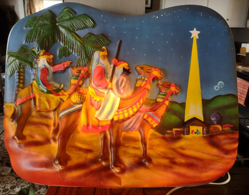 RARE Paramount #377 The Three Wise Men Wall Lighted Plaque *Works *14" x 18" - Picture 13 of 20