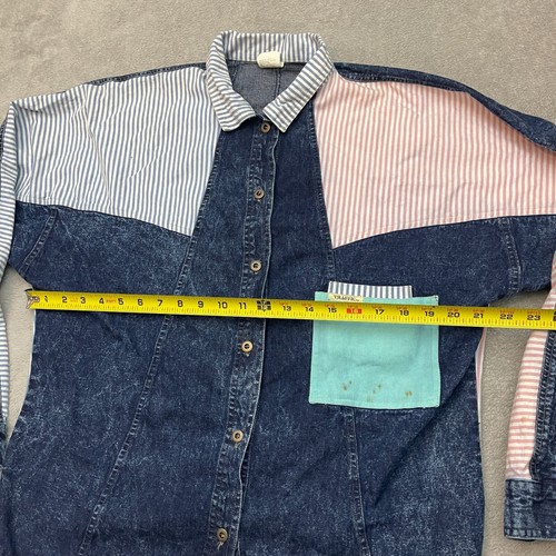 Vtg Traffic Denim Patchwork Long Sleeve Button Up Shirt Womens Size Fits All - Picture 7 of 9