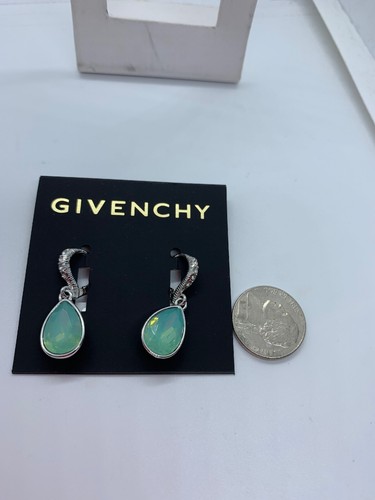 $38 Givenchy silver tone crystal & green stone medium drop earrings A28 - Picture 6 of 7