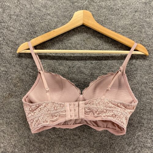 Aerie Bralette Bra Women 34 C Pink Floral Lace Wireless Lined Opaque Push Up - Picture 2 of 4