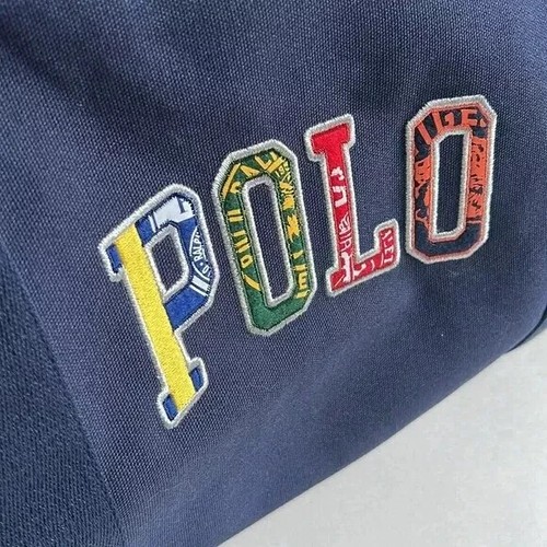 Polo Ralph Lauren Multicolored Unisex Duffle Bag Exterior Side Pocket Navy NWT - Picture 3 of 15