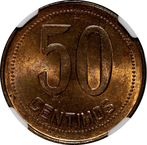 SPAIN II Republic Copper 1937 (34) 50 Centimos NGC MS64 RB KM# 754.1 (016) - Picture 4 of 4