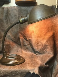 Vintage Cast Iron Gooseneck Desk Lamp With Art Deco Base 1930s
