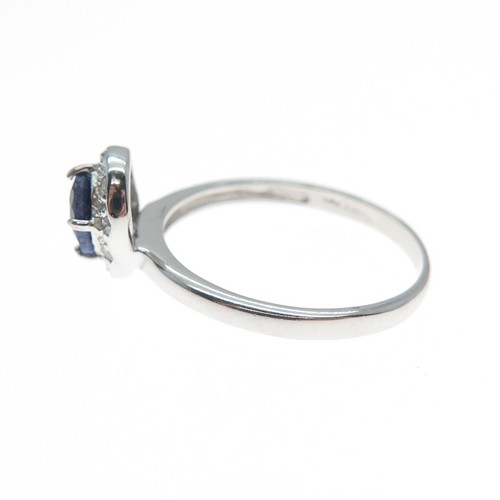 925 Sterling Silver Real Round-Cut Diamond & Oval-Cut Sapphire Ring Size 7.25 - Picture 5 of 9