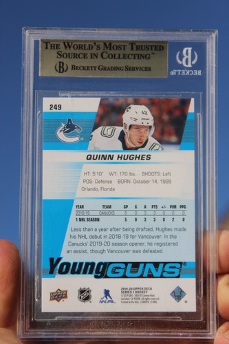 2019-20 Quinn Hughes UD cubierta superior YG pistolas jóvenes #249 BGS 9,5 gemas como nuevas novato radiocontrol - Imagen 2 de 2