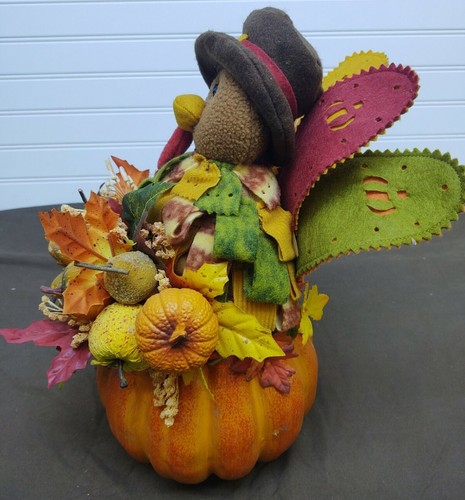Thanksgiving Turkey Handmade Autumn Fall Table Decor Shelf Sitter Pilgrim Wreath - Picture 2 of 7