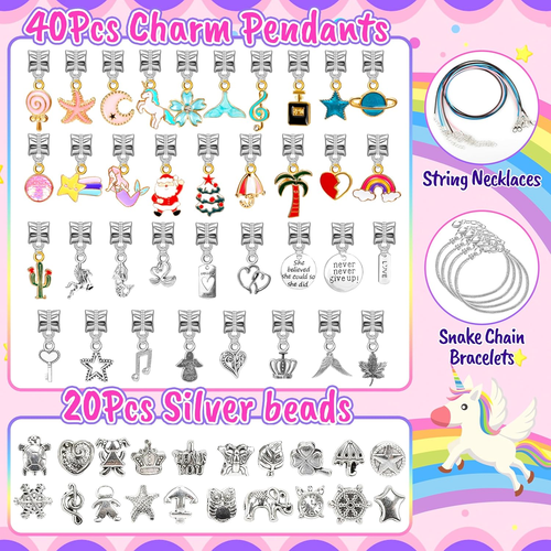 130 Pcs Charm Bracelet Making Kit, Jewelry Toy for Girl Age 8-12 Beads Craft Set - Picture 3 of 12