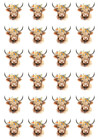 Highland Cows Cupcake Toppers Edible Premium Wafer Card Farm Animals 24 x Precut