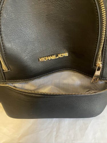 Michael Kors Full Black Leather Rhea Backpack Gold Tone Hardware - Picture 11 of 11