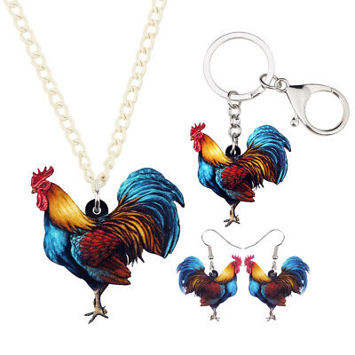 BDHSHKF Earrings Necklace Statement Acrylic Floral Rooster Chicken Farm Animals Sets Jewelry for Women Girls Ladies