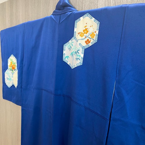Japanese kyoto beautifulKimono yukata haori Blue height61.88inch silk unisex - Picture 15 of 19