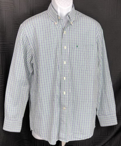 Camisa Oxford Izod Abotonada M Azul/Verde Cuadros Manga Larga Bolsillo