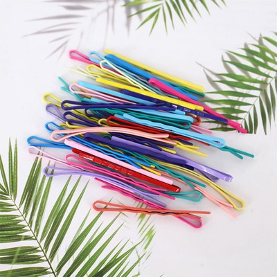 Hot 50pcs 6cm Candy Color Hair Clips Wave Flat Hairpin Metal