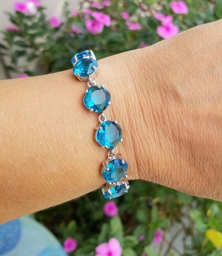 Bracciale Argento Sterling Cristallo Australiano Acquamarina, Bracciale Tennis - Foto 4 di 6