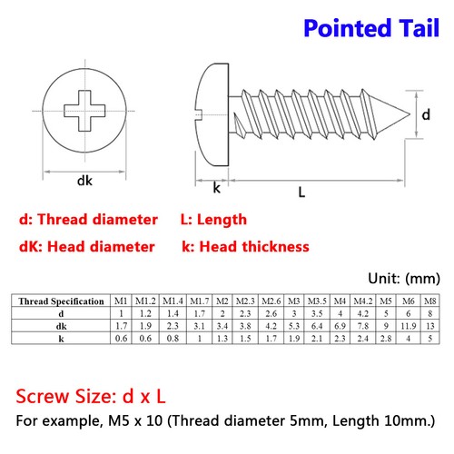 M1 M2 M3 M4 Pan Head Self Tapping Screws Phillips Self Tappers Black Zinc-Plated - Picture 4 of 11