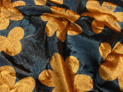 NUEVO Vestido/Cortina/Cojín Tela Terciopelo Burnout Naranja Quemado y Negro Floral - Imagen 5 de 12