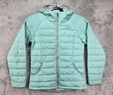 The North Face Girls Hooded Puffer 550 Down Ski Jacket Sz L 14/16 Blue Green