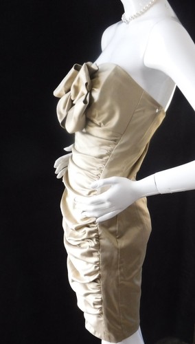 VNTG NEW GUNNE SAX/JESSICA McCLINTOCK 80's/90's Gold Strapless Bodycon Mini Med. - Picture 6 of 20