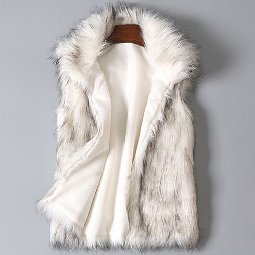 Women's Casual Vest Jacket Faux Fur Vest Coat Woolen Stand Collar Waistcoat Tops