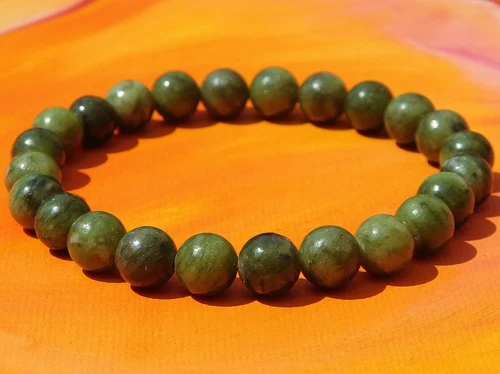 VALENTINO Bracciale uomo donna fatto a mano con perline pietre preziose 8 mm giada verde naturale.
