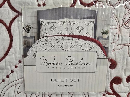 MODERN HEIRLOOM A069019RDNFS Chambers 3-Piece Red King Cotton Quilt Set OPEN BOX - Picture 2 of 13
