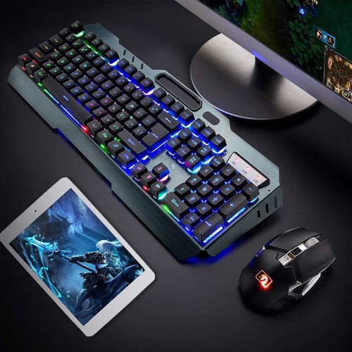 Wireless Gaming Keyboard and Mouse RGB Rainbow Backlit Rechargeable Metal Panel - Picture 6 of 15