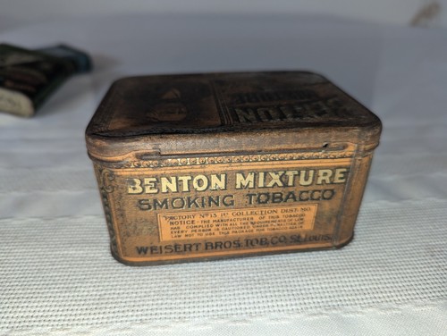 Antique EMPTY Benton Mixture Smoking Tobacco Advertising Tin Weisert Bros - Picture 3 of 7