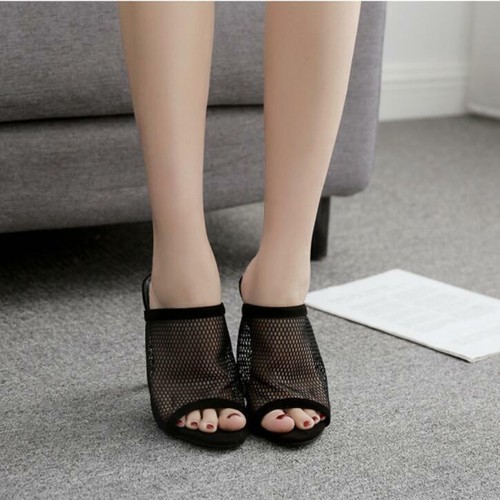 Sexy Women Hollow-Out Slip On Peep Toe Mesh Sandals Up High Heel Stiletto Shoes - Bild 11 von 20