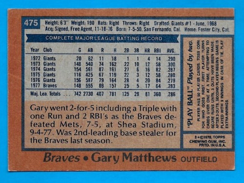 1978 Topps Baseball Singles - U-Pick -#401-726 - HOF, Rookie, Stars - Picture 79 of 282