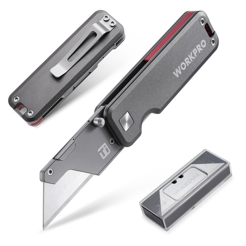 WORKPRO Premium Titanium Utility Knife CNC Unibody w/10 Extra Blades Lightweight - Picture 16 of 16