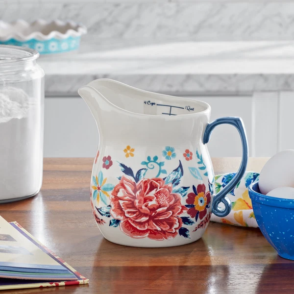 Pioneer Woman ~ Four (4) Cup Capacity ~ Stoneware Measuring Cup Keepsake Floral
