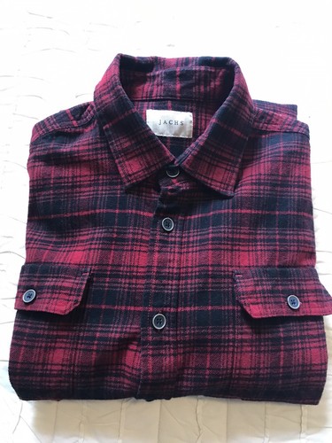 JACHS Mens Brawny Flannel Shirt Black and Red Sz L 100% Cotton Button Up Pockets - Picture 6 of 11