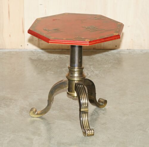 ANTIQUE CIRCA 1920 CHINESE CHINOISERIE BRASS FRAMED SIDE END LAMP WINE TABLE - Picture 2 of 10