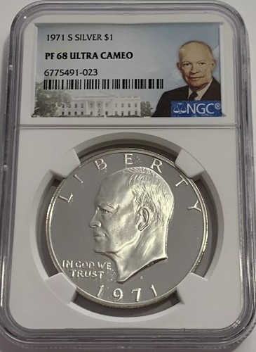 1971 S Silver Eisenhower Dollar $1 NGC PF 68  Ultra Cameo