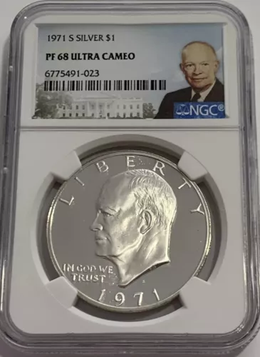 1971 S Silver Eisenhower Dollar $1 NGC PF 68  Ultra Cameo