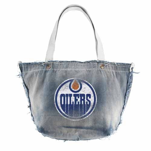 NHL Edmonton Oilers Vintage Tote in Cotton - Blue denim purse - Picture 1 of 4