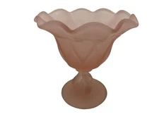 Pink Satin Glass DORIC OPEN COMPOTE Ruffled Rim Triple Stem Westmoreland 5" 1947