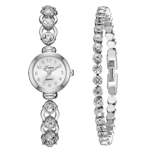 2pcs/Set Luxury Fashion Simple Steel Strip Watch Full Diamond Bracelet NEW - Picture 6 of 22