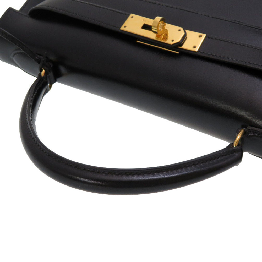 AUTHENTIC HERMES Kelly32 outer sewing Hand Bag Black Box