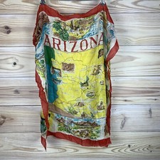 Vtg 60s Scarf Womens 33 in Arizona Navajo Native Landmark Roll Trim 29 in