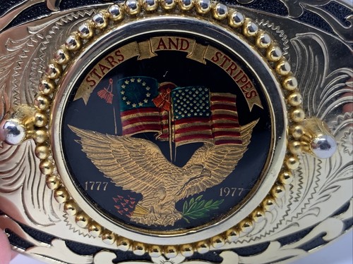 Vintage 1977 US Flag Bicentennial Stars and Stripes Belt Buckle 1970s Pre-Owned - Picture 7 of 7