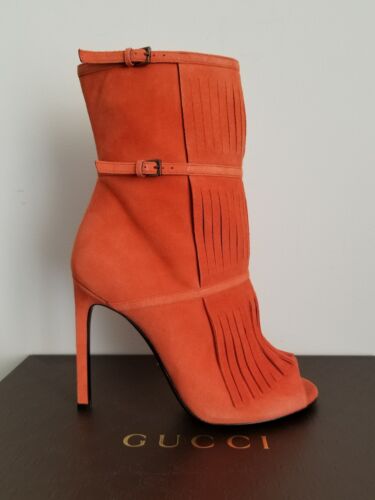 BOTINES ABIERTOS GUCCI BECKY NARANJA LOGO CREMALLERA FLECOS 37 38 38.5 ME ENCANTAN LOS ZAPATOS - Imagen 2 de 8